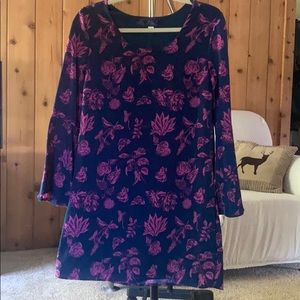 Navy dress with fuchsia floral details